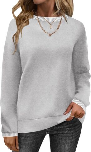 AKEWEI Womens Casual Crewneck Sweatshirts Long Sleeve Shirt Lightweight Tunic Pullover Tops S-XXL in Kuwait