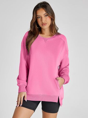Women's Sweatshirt Casual Crew Neck Sweatshirts Loose Fit Long Sleeve Pullover Tops with Pockets in Saudi Arabia