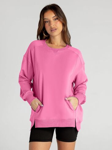 Women's Sweatshirt Casual Crew Neck Sweatshirts Loose Fit Long Sleeve Pullover Tops with Pockets in Saudi Arabia