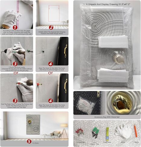 BrightA 3D الخشب جدار الفن الحد الأدنى جدار ديكور منحوتات الحائط الحديثة ديكور الخشب للجدار رمادي فاتح جدار ديكور الكرة المعدنية الذهبية لغرفة الطعام غرفة المعيشة ديكور 23.6 "× 35.4" in Kuwait