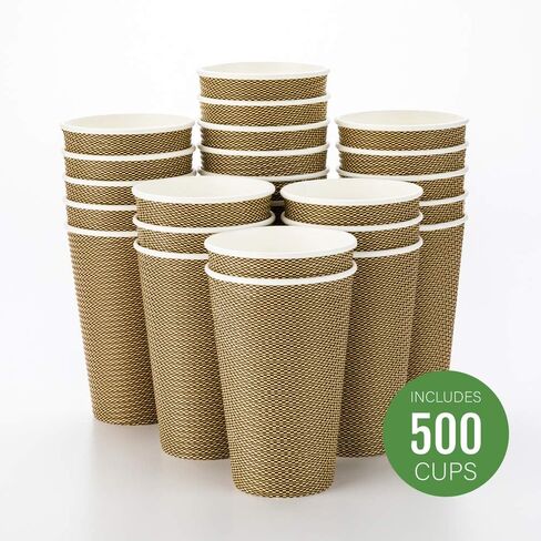 Restaurantware 12 Ounce Disposable Coffee Cups 500 Spiral Wall Hot Cups For Coffee - Lids Sold Separately Rolled Rim Paper Insulated Coffee Cups Mocha Pin Print For Coffee Tea And More in Saudi Arabia