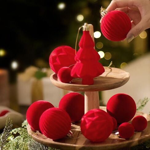 DecorbyHannah Velvet Christmas Ornaments, 24ct Black Velvet Ornaments for Christmas Halloween Tree Decor, Shatterproof Flocked Christmas Tree Ornaments Decorations for Home, Fall, Thanksgiving in Saudi Arabia