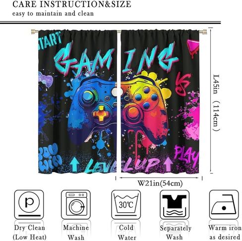 ستائر الألعاب للأولاد والبنات والمراهقين، لوحة ألعاب جرافيتي ملونة للتحكم في الألعاب، معالجة نافذة رائعة لغرفة النوم وغرفة المعيشة وغرفة اللعب، مجموعتان من اللوحات، 42 × 45 بوصة in Kuwait