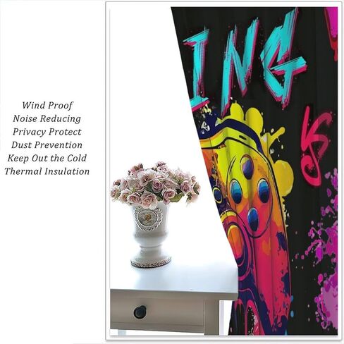 ستائر الألعاب للأولاد والبنات والمراهقين، لوحة ألعاب جرافيتي ملونة للتحكم في الألعاب، معالجة نافذة رائعة لغرفة النوم وغرفة المعيشة وغرفة اللعب، مجموعتان من اللوحات، 42 × 45 بوصة in Kuwait