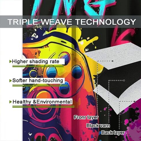 ستائر الألعاب للأولاد والبنات والمراهقين، لوحة ألعاب جرافيتي ملونة للتحكم في الألعاب، معالجة نافذة رائعة لغرفة النوم وغرفة المعيشة وغرفة اللعب، مجموعتان من اللوحات، 42 × 45 بوصة in Kuwait
