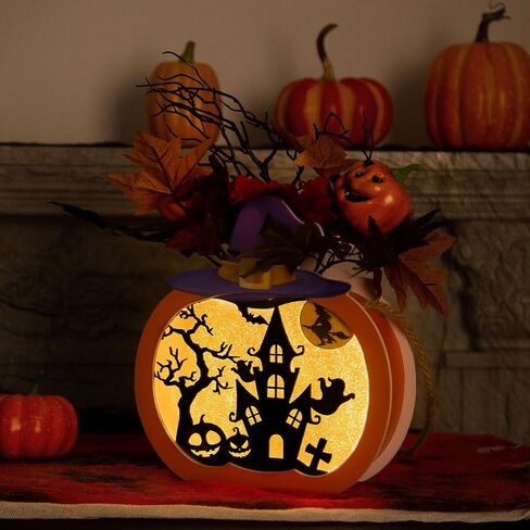 Thanksgiving Pumpkin Lantern 10" Fall Pumpkin Decor GIVE Thanks Pumpkin Wreath Sign with LED Light, Maple Leaves, Berries, for Halloween Harvest Home Wall Front Door Window Thanksgiving Day Decor in Saudi Arabia