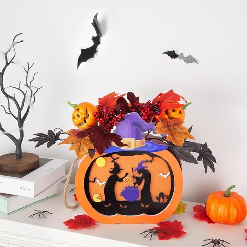 عيد الشكر اليقطين فانوس 10 "ديكور اليقطين الخريف إعطاء شكرا إكليل اليقطين علامة مع ضوء LED، أوراق القيقب، التوت، لعيد الهالوين حصاد المنزل الجدار نافذة الباب الأمامي ديكور عيد الشكر in Kuwait