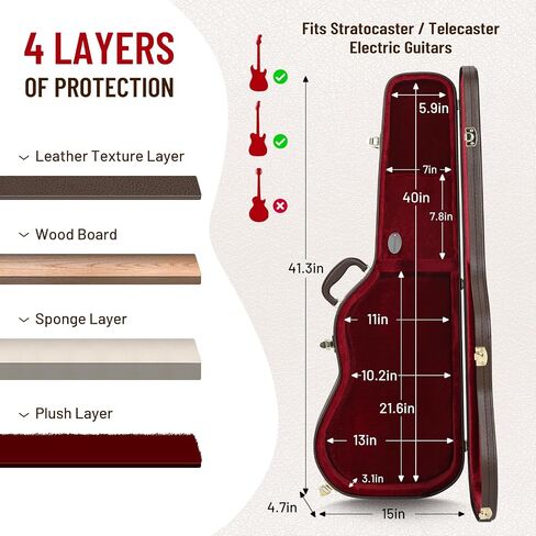 CAHAYA Electric Guitar Hardshell Case ST Electric Guitar Bag 0.98inch Thick Padded Portable Guitar Case with Lock and 2 Keys, Black CY0343 in Saudi Arabia