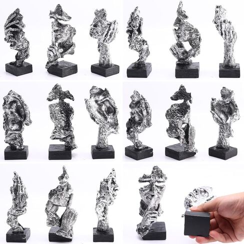 3 Pcs Thinker Statue and Sculptures, Silence is Gold Abstract Art Figurine, No Hear No See No Speak Modern Home Resin Sculptures Decorative items suitable for Bookshelf Tabletops Decor (Silver) in Saudi Arabia