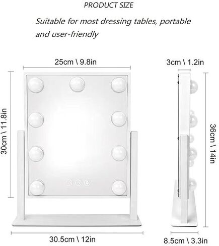 مرآة الغرور مع أضواء 9 لمبات LED مرآة مكياج مضاءة مرآة هوليوود مرآة مكياج على الطاولة مع 3 أضواء ملونة قابلة لتعديل الضوء بزاوية 360 درجة في مرآة المكتب مرآة الغرور الشخصية in Kuwait