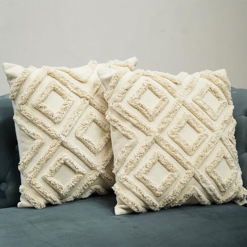 Set of 2 Soft Wool Decorative Throw Pillow Covers, 18x18 Inches Throw Pillow Covers, Luxury Decorative Beige Pillowcases, Fall Cushion Cover in Saudi Arabia