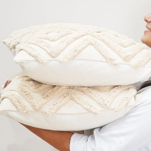 Set of 2 Soft Wool Decorative Throw Pillow Covers, 18x18 Inches Throw Pillow Covers, Luxury Decorative Beige Pillowcases, Fall Cushion Cover in Saudi Arabia
