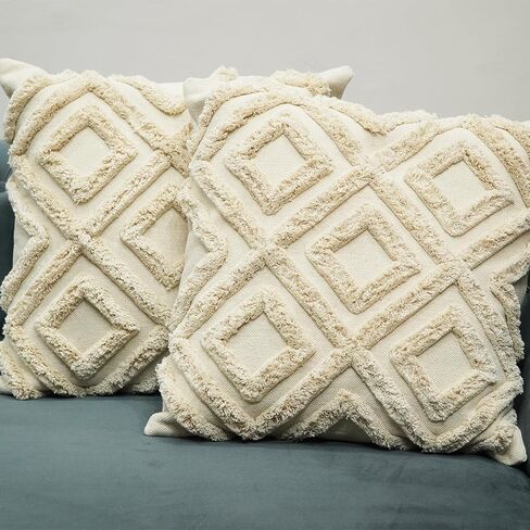 Set of 2 Soft Wool Decorative Throw Pillow Covers, 18x18 Inches Throw Pillow Covers, Luxury Decorative Beige Pillowcases, Fall Cushion Cover in Saudi Arabia