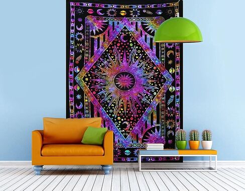raajsee Burning Sun Purple Tapestry Bedroom Aesthetic- Zodiac Mandala Tarot Tapestry Wall Hanging – Indie Cotton Celestial Wall Décor Burning Sun Tapestries Trippy - Boho Tapestrys Hippie 52x60 inch in Saudi Arabia