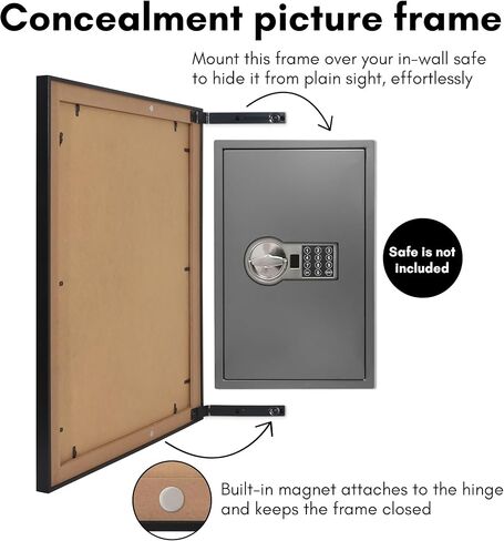 Americanflat 16x22 Concealment Picture Frame with Polished Plexiglass - Guardian Collection - Hinged Picture Frame to Hide an In-Wall Safe, Access Panel, or In-Wall Storage - Black in Kuwait