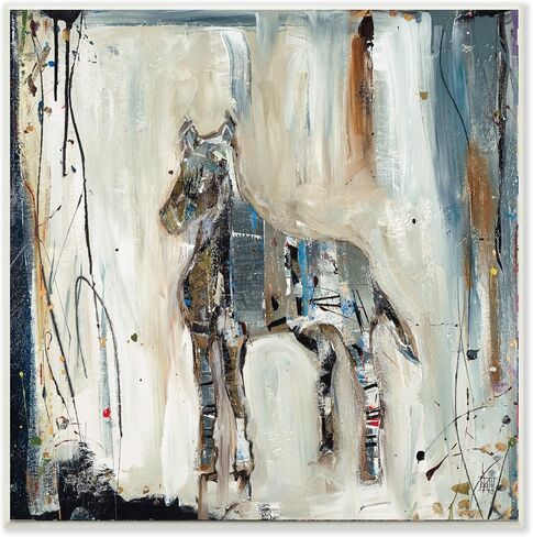 Stupell Home Décor Abstract Horse Paint Splatter Stretched Canvas Wall Art, 24 x 1.5 x 24, Proudly Made in USA in Saudi Arabia