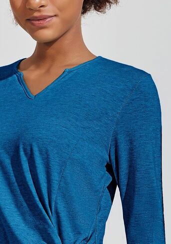 PINSPARK Womens Long Sleeve Shirts Workout Tops V Neck Twist Front Hiking Yoga Running Casual T-Shirt in Saudi Arabia
