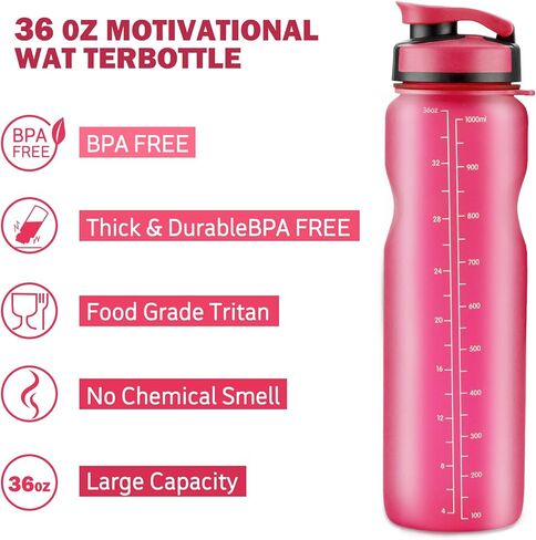 زجاجة مياه رياضية HZQDLN، خالية من البيسفينول A وبلاستيك تريتان متجمد، زجاجة مياه سعة 36 أونصة مع غطاء علوي مقاوم للتسرب، تنطبق على صالة الألعاب الرياضية، واليوجا، والجري، وفي الهواء الطلق، وركوب الدراجات، والتخييم... in Kuwait