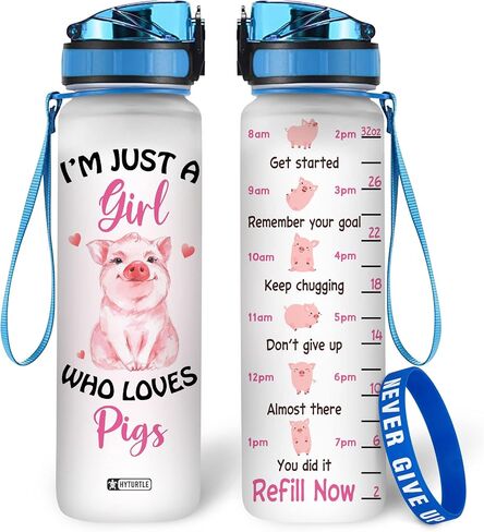 Hyturtle Pig Water Bottle - 32 Oz 1Liter Motivational Bottle With Time Marker, Just A Girl Who Loves Pigs Water Bottle Gifts For Daughter Farm Girl Animal Lover Christmas Birthday in Saudi Arabia