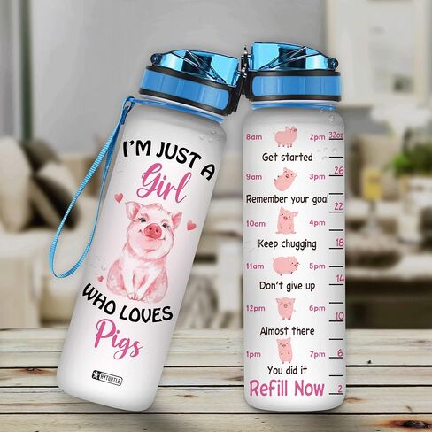 Hyturtle Pig Water Bottle - 32 Oz 1Liter Motivational Bottle With Time Marker, Just A Girl Who Loves Pigs Water Bottle Gifts For Daughter Farm Girl Animal Lover Christmas Birthday in Saudi Arabia