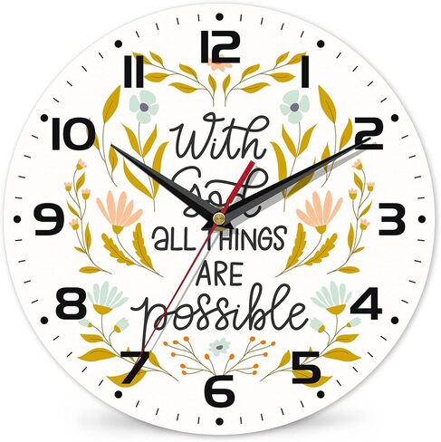 Wall Clock, with God All Things are Possible Wall Clocks Vintage Wooden Battery Operated Non Ticking 10 inch Clock Silent Art Bedroom Kitchen Clock Home Decor for Girls Kids in Saudi Arabia