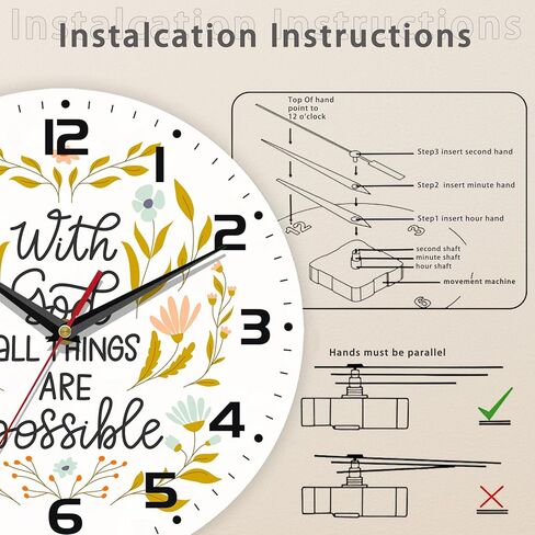 Wall Clock, with God All Things are Possible Wall Clocks Vintage Wooden Battery Operated Non Ticking 10 inch Clock Silent Art Bedroom Kitchen Clock Home Decor for Girls Kids in Saudi Arabia