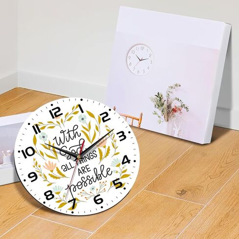 Wall Clock, with God All Things are Possible Wall Clocks Vintage Wooden Battery Operated Non Ticking 10 inch Clock Silent Art Bedroom Kitchen Clock Home Decor for Girls Kids in Saudi Arabia