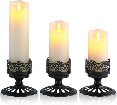 Candle Holders Set 3-4/5" Hight Elegant Iron Metal Candlesticks 2-4/5" Diameter Candleholders for Flameless Candles and Scented Candles Flameless Tealights (Black, 2 Pack) in Saudi Arabia