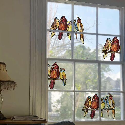 funlife Original Hand-Drawn Stained Glass Window Film, Double-Sided Static Cling Window Cling, Non-Adhesive Glass Windows Combos Decal Decor for Glass Door, Medium Blue Birds in Saudi Arabia