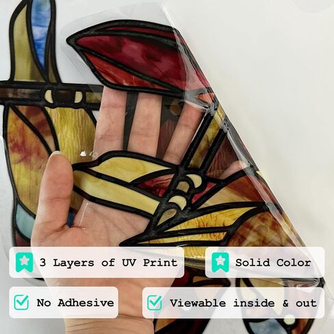 funlife Original Hand-Drawn Stained Glass Window Film, Double-Sided Static Cling Window Cling, Non-Adhesive Glass Windows Combos Decal Decor for Glass Door, Medium Blue Birds in Saudi Arabia