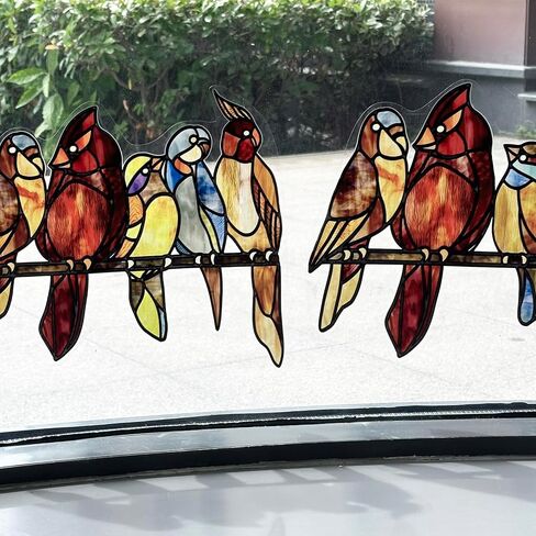 funlife Original Hand-Drawn Stained Glass Window Film, Double-Sided Static Cling Window Cling, Non-Adhesive Glass Windows Combos Decal Decor for Glass Door, Medium Blue Birds in Saudi Arabia