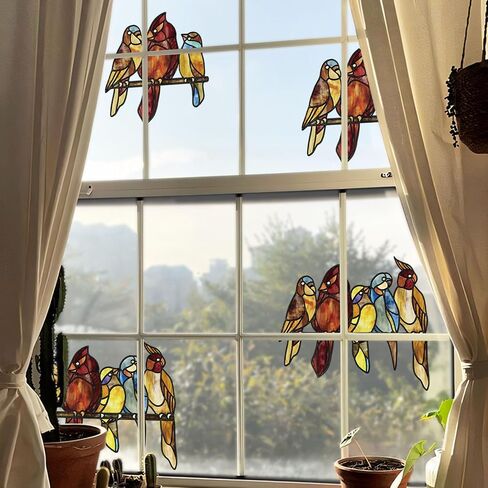 funlife Original Hand-Drawn Stained Glass Window Film, Double-Sided Static Cling Window Cling, Non-Adhesive Glass Windows Combos Decal Decor for Glass Door, Medium Blue Birds in Saudi Arabia