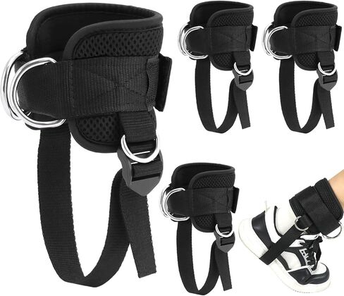 QWORK 4 Pack Ankle Straps for Cable Machines - Adjustable Neoprene Cuffs with Reinforced Double D Rings, Glute Kickback Straps, Padded Ankle Cuff Cable, for Glutes, HIPS, Calves Workouts in Saudi Arabia