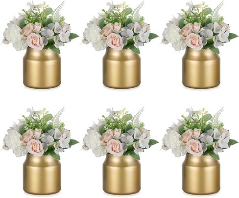 NUPTIO Small Vase Gold Centerpiece: 2 Pcs 4.2" Short Flower Vases - Metal Table Centerepieces for Wedding Christmas Birthday Party Tables Decorations in Kuwait