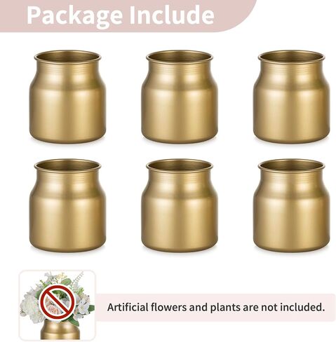 NUPTIO Small Vase Gold Centerpiece: 2 Pcs 4.2" Short Flower Vases - Metal Table Centerepieces for Wedding Christmas Birthday Party Tables Decorations in Kuwait