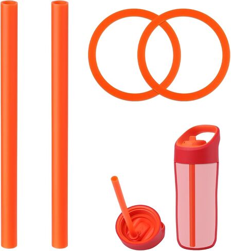 2pcs Replacement Straws with 2pcs Replacement Gasket, Reusable Straws Lid Seal Rings Bottle Straws Replacement Parts Accessories Compatible with Gatorade 12oz Kids' Rookie Metal Water Bottle(Orange) in Saudi Arabia
