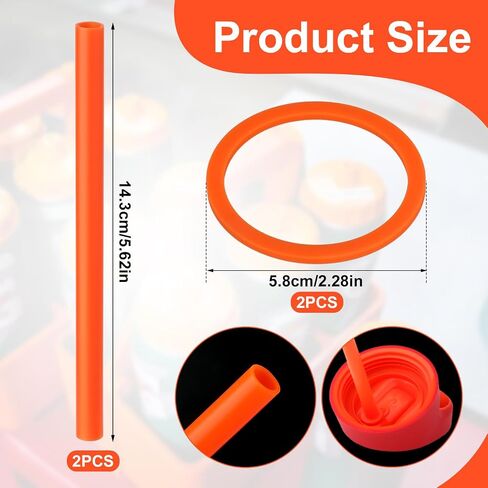 2pcs Replacement Straws with 2pcs Replacement Gasket, Reusable Straws Lid Seal Rings Bottle Straws Replacement Parts Accessories Compatible with Gatorade 12oz Kids' Rookie Metal Water Bottle(Orange) in Saudi Arabia