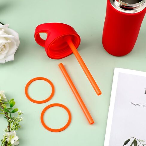 2pcs Replacement Straws with 2pcs Replacement Gasket, Reusable Straws Lid Seal Rings Bottle Straws Replacement Parts Accessories Compatible with Gatorade 12oz Kids' Rookie Metal Water Bottle(Orange) in Saudi Arabia