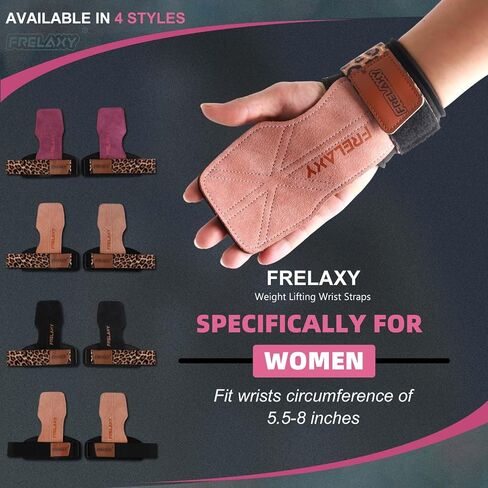 Frelaxy Weight lifting Grips Women, Weightlifting Wrist Straps with Cushion Wrist Loop, Double Layer Leather, and Storage Pouch, Women Gym Gloves for Deadlift and Powerlifting in Saudi Arabia