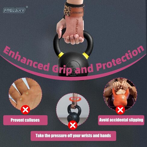 Frelaxy Weight lifting Grips Women, Weightlifting Wrist Straps with Cushion Wrist Loop, Double Layer Leather, and Storage Pouch, Women Gym Gloves for Deadlift and Powerlifting in Saudi Arabia