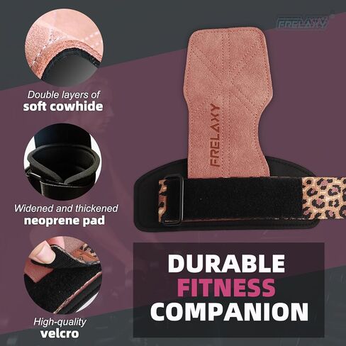 Frelaxy Weight lifting Grips Women, Weightlifting Wrist Straps with Cushion Wrist Loop, Double Layer Leather, and Storage Pouch, Women Gym Gloves for Deadlift and Powerlifting in Saudi Arabia