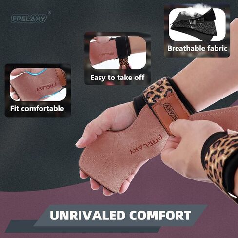 Frelaxy Weight lifting Grips Women, Weightlifting Wrist Straps with Cushion Wrist Loop, Double Layer Leather, and Storage Pouch, Women Gym Gloves for Deadlift and Powerlifting in Saudi Arabia