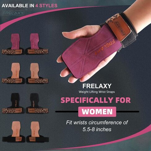 Frelaxy Weight lifting Grips Women, Weightlifting Wrist Straps with Cushion Wrist Loop, Double Layer Leather, and Storage Pouch, Women Gym Gloves for Deadlift and Powerlifting in Saudi Arabia