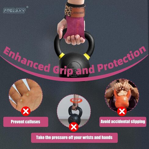 Frelaxy Weight lifting Grips Women, Weightlifting Wrist Straps with Cushion Wrist Loop, Double Layer Leather, and Storage Pouch, Women Gym Gloves for Deadlift and Powerlifting in Saudi Arabia