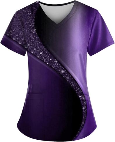 Women's Medical Scrub Tops - Plus Size Stretch V-Neck Short Sleeve Nursing Uniform for Hospital/Clinic Work in Saudi Arabia