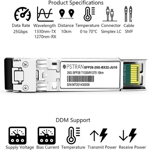 وحدة الإرسال والاستقبال الضوئية 25GBASE-BX10-D BiDi SFP28 المتوافقة مع Cisco SFP-25GBX-D-10 1330nm-TX/1270nm-RX 10km DOM Simplex LC SMF in Saudi Arabia