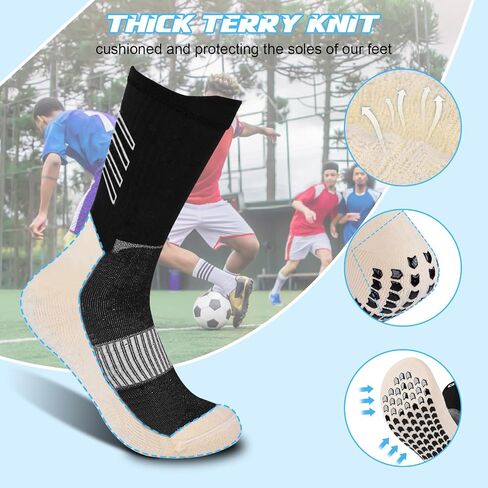 4-pairs Anti-slip Cotton Soccer Socks Men Women Youth Cushioned Breathable Comfortable Grip Athletic Sock 6-8.5 9-12 in Saudi Arabia