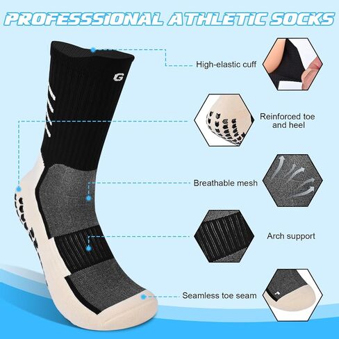 4-pairs Anti-slip Cotton Soccer Socks Men Women Youth Cushioned Breathable Comfortable Grip Athletic Sock 6-8.5 9-12 in Saudi Arabia