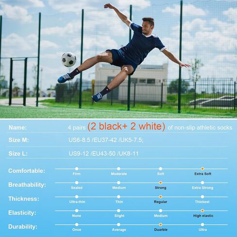 4-pairs Anti-slip Cotton Soccer Socks Men Women Youth Cushioned Breathable Comfortable Grip Athletic Sock 6-8.5 9-12 in Saudi Arabia