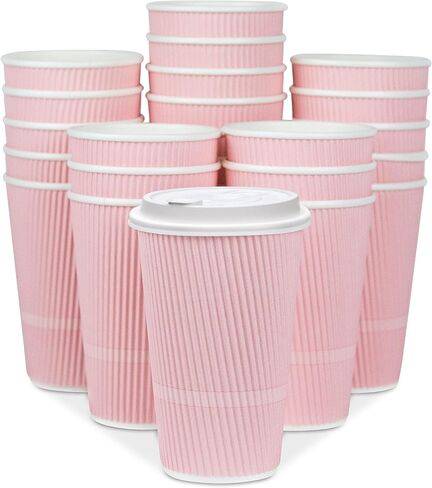 Disposable Coffee Cups With Lids - 16 oz To Go Coffee Cup (70 Pack). Large Travel Cups Hold Shape With Hot and Cold Drinks, No Leaks! Insulated Ripple Cups Protect Hands, No Sleeves needed! in Saudi Arabia